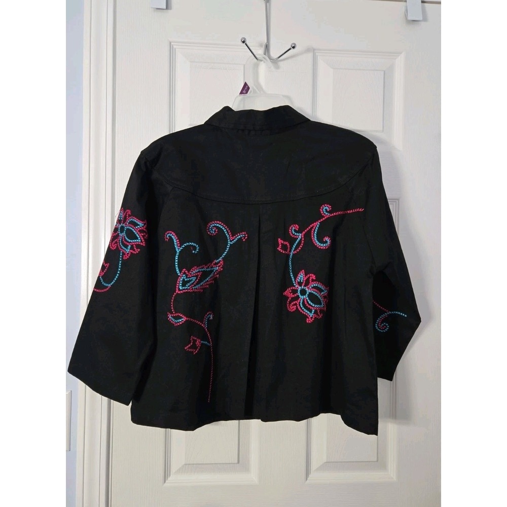 CHOICES Women's Embroidered Floral Black White Jacket Stretch Size Large - Picture 4 of 6